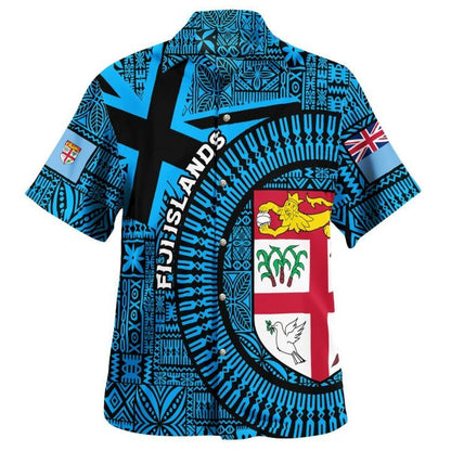 Fiji Islands Hawaiian Shirt Circle - Fijian Tapa Blue