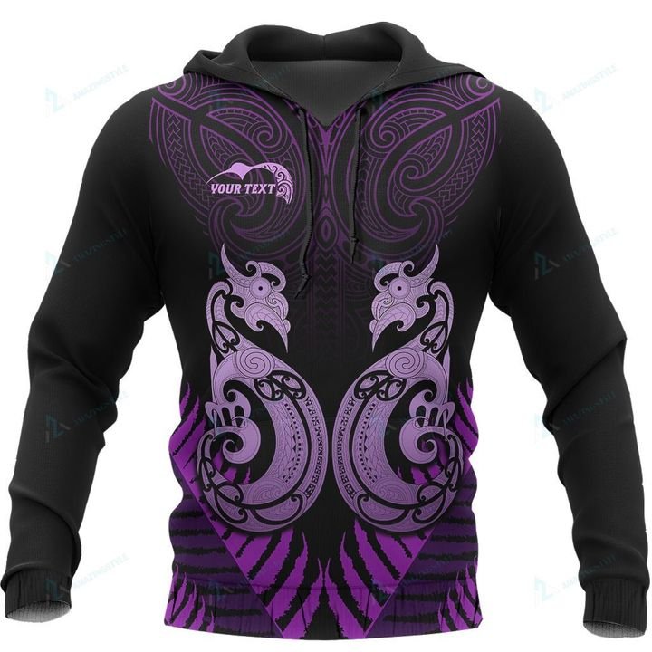 Custom Text  New Zealand Aotearoa Hoodie Manaia Maori Fern Purple