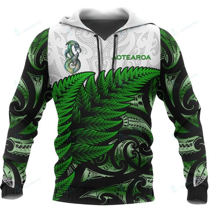 New Zealand Aotearoa Hoodie Maori Fern Green