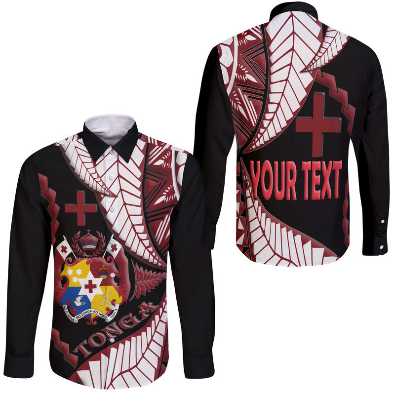 (Custom Personalised) Tonga Emancipation Day Hawaii Long Sleeve Button Shirt Kupesi Pattern No.1 Black