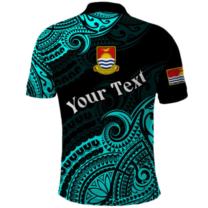 Custom Personalised Ribaberiki Kiribati Coat Of Arms Mix Cyan Polynesian Polo Shirt