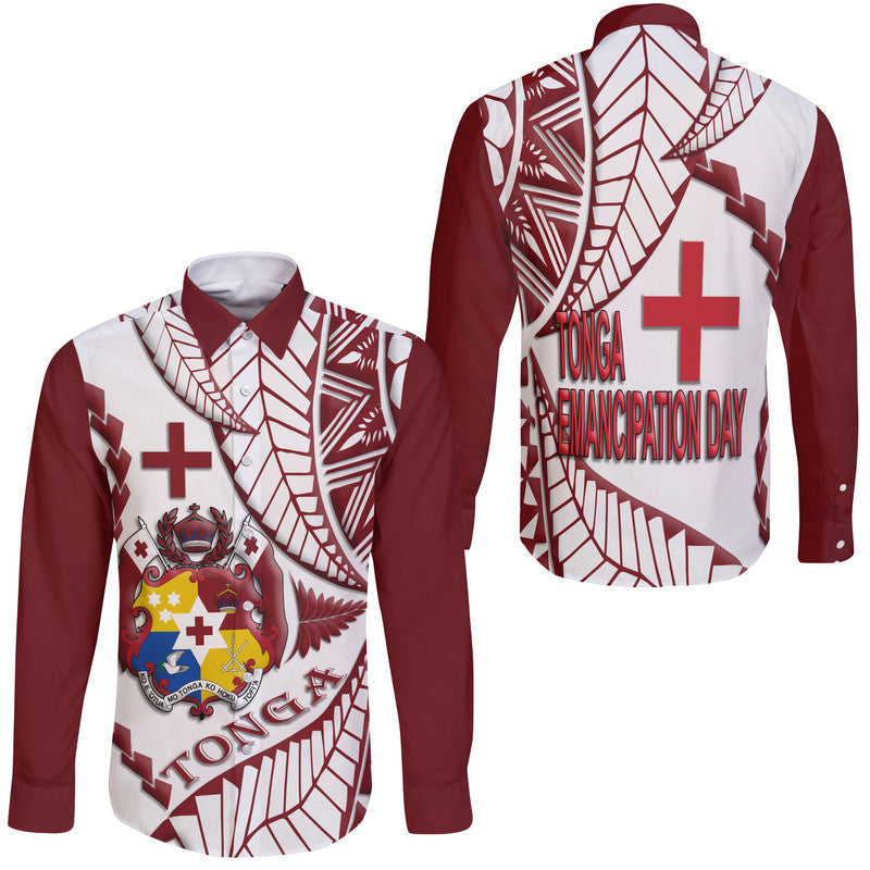 Tonga Emancipation Day Hawaii Long Sleeve Button Shirt Kupesi Pattern No.1 White