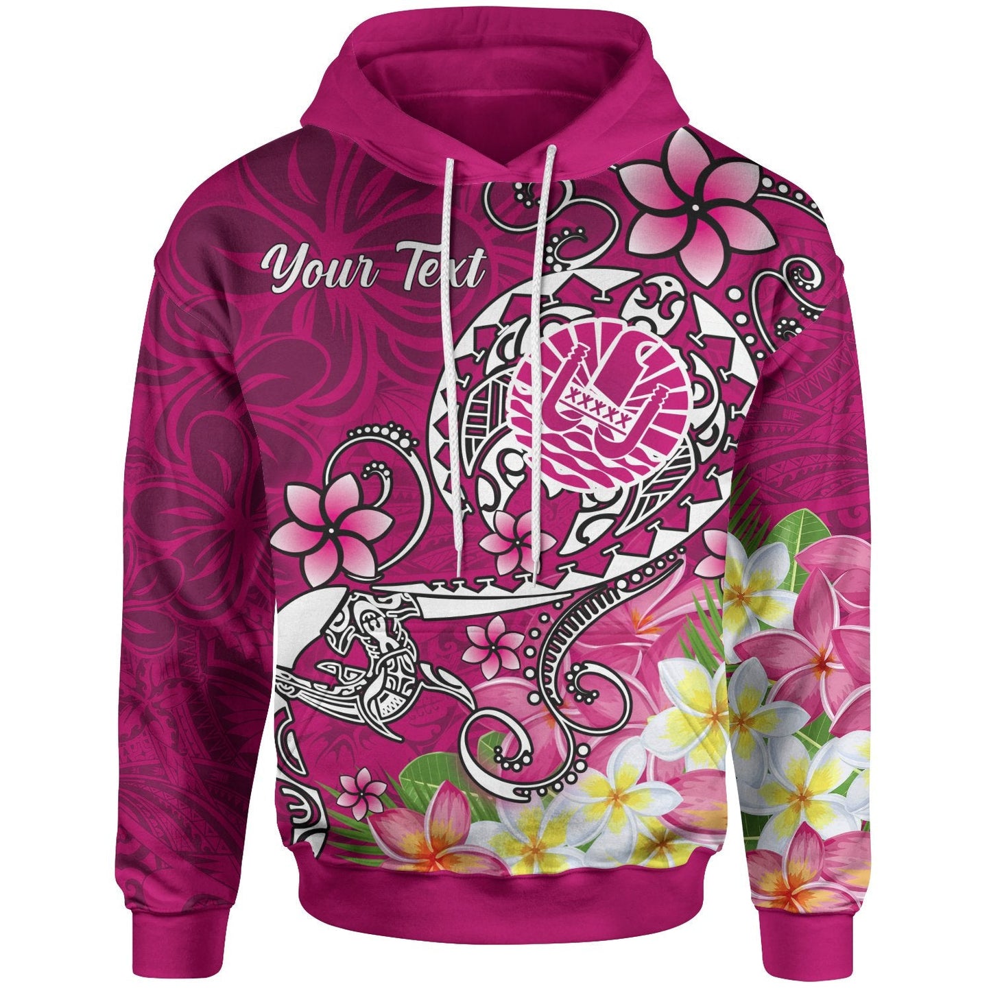 Custom Text Tahiti Custom Personalised Hoodie Turtle Plumeria Pink