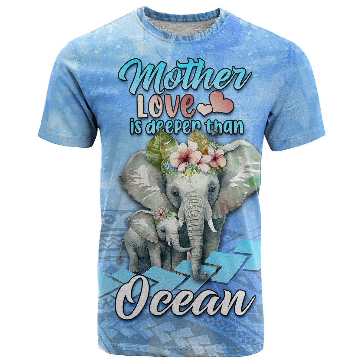 Mother's Day Elephant Watercolor Style Mix Polynesian Pattern T Shirt TS07