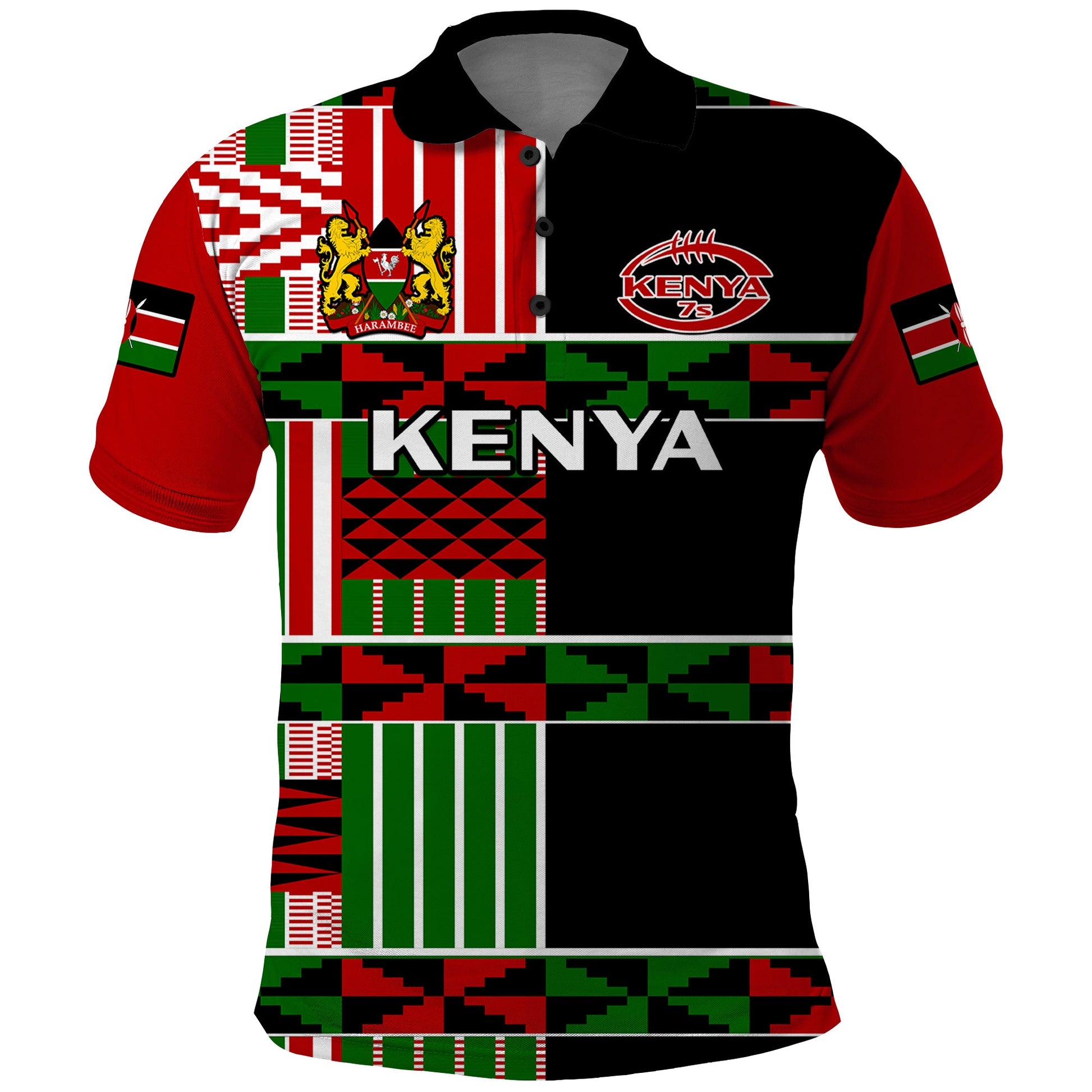 (Custom Text And Number) Kenya Rugby Sevens Kenyan Pattern Version Polo Shirt