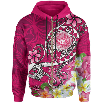 American Samoa Polynesian Zip up Hoodie Turtle Plumeria Pink