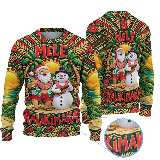 Hawaii Mele Kalikimaka Funny Santa Sweatshirt Polynesian Tribal Christmas Sweater