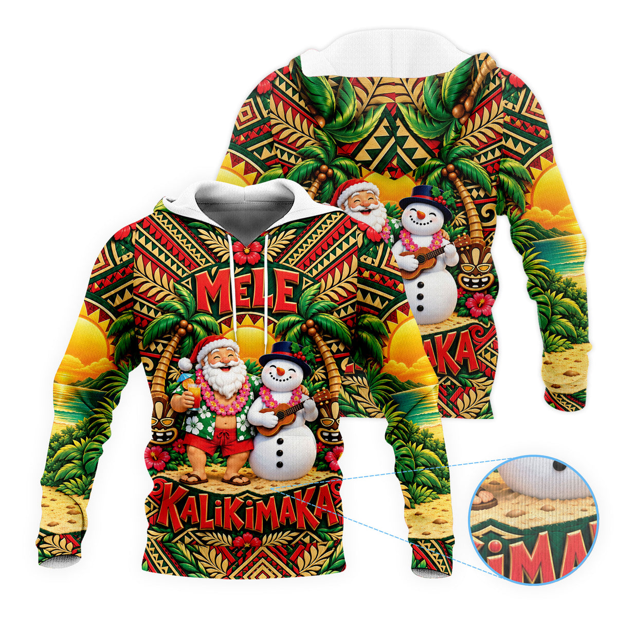 Hawaii Mele Kalikimaka Funny Santa Hoodie Polynesian Tribal Christmas Zip Up Hoodie