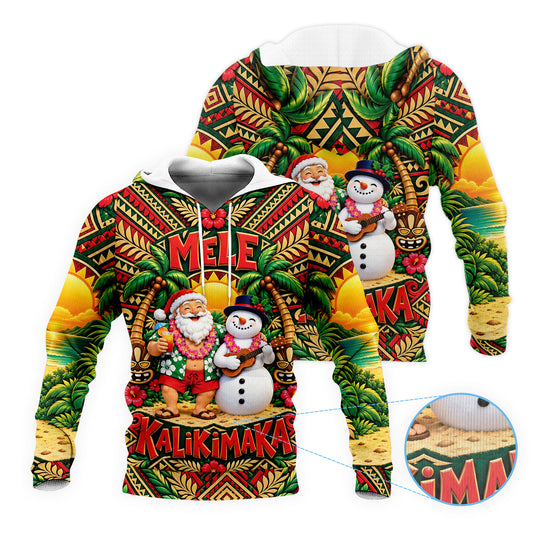 Hawaii Mele Kalikimaka Funny Santa Hoodie Polynesian Tribal Christmas Zip Up Hoodie