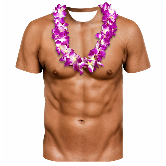 Funny Polynesian Abs Shirt Polynesian Flowers Island Necklace T Shirt For Him