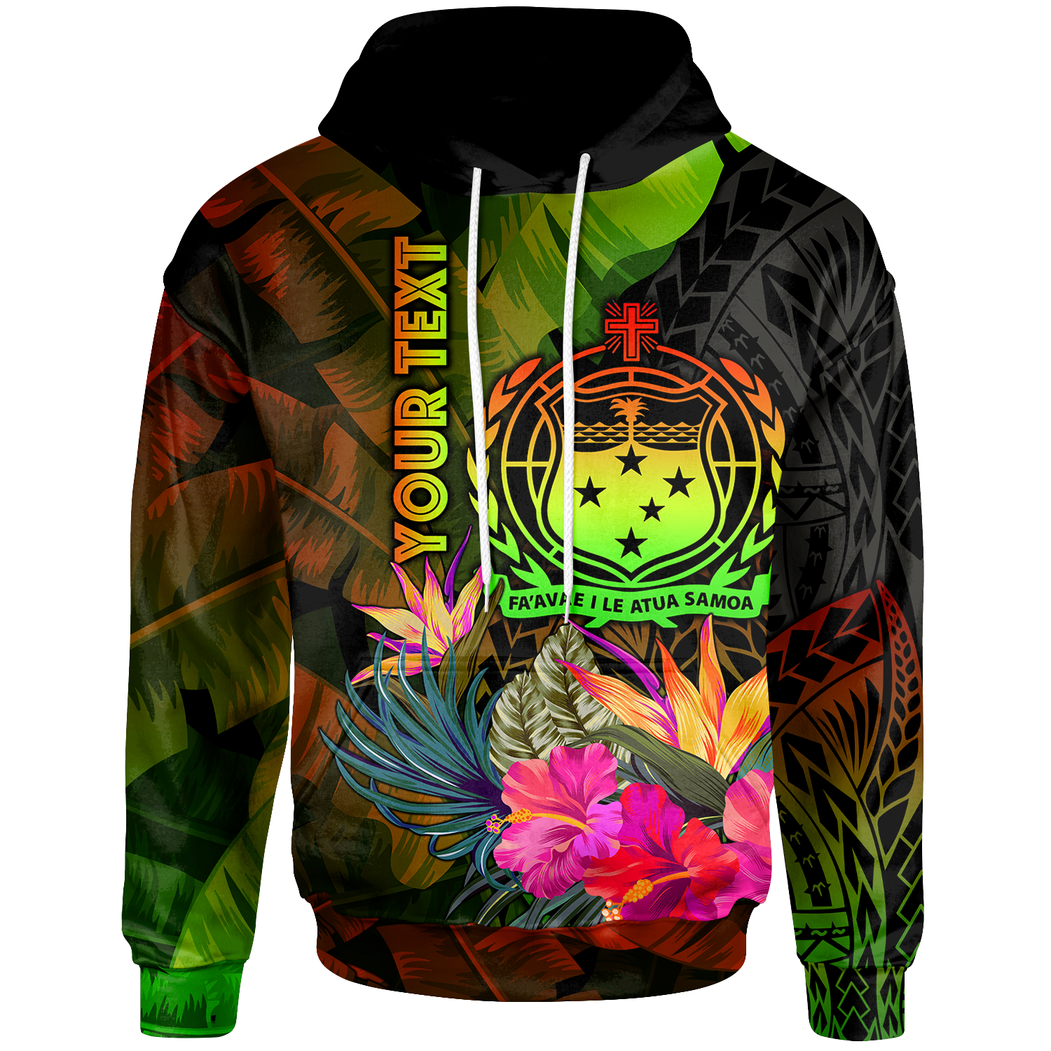 Samoa Polynesian Personalised Hoodie Hibiscus and Banana Leaves