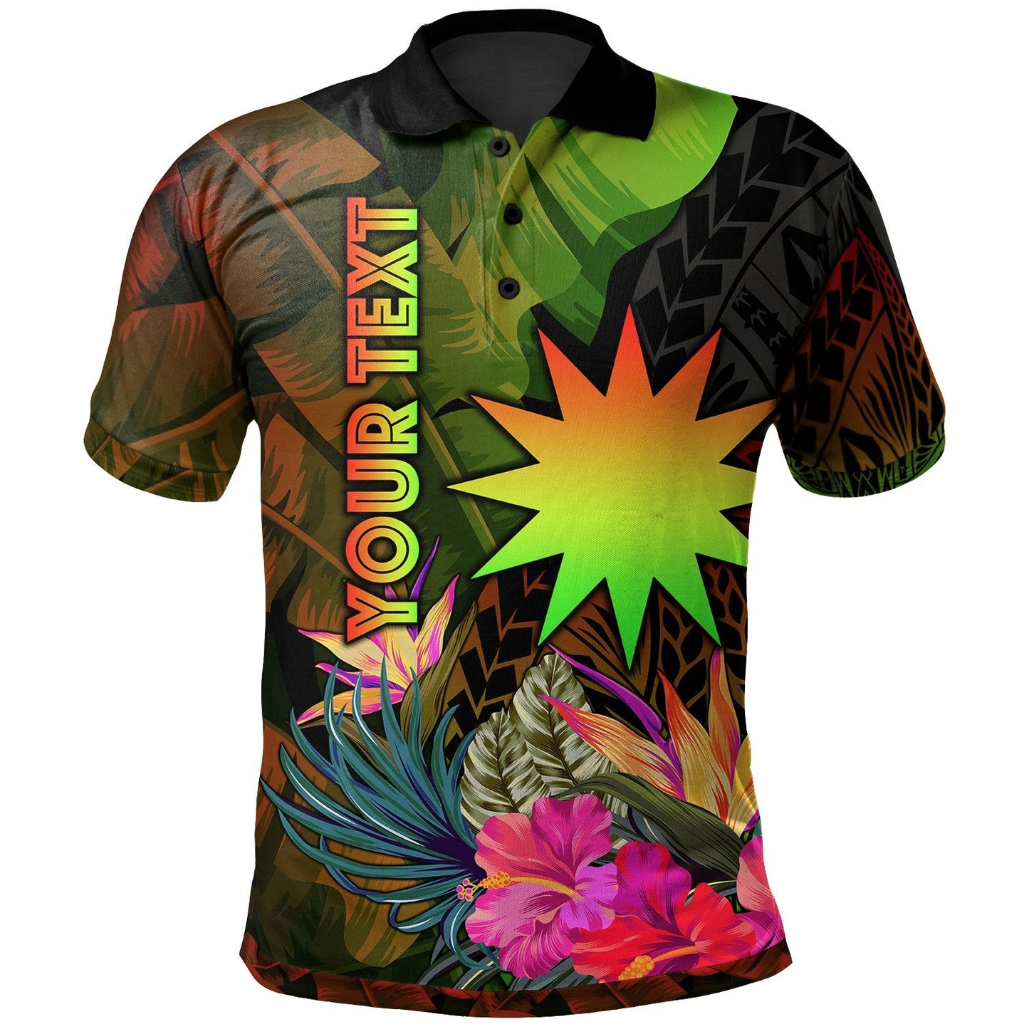 Nauru Polynesian Personalised Polo - Hibiscus and Banana Leaves