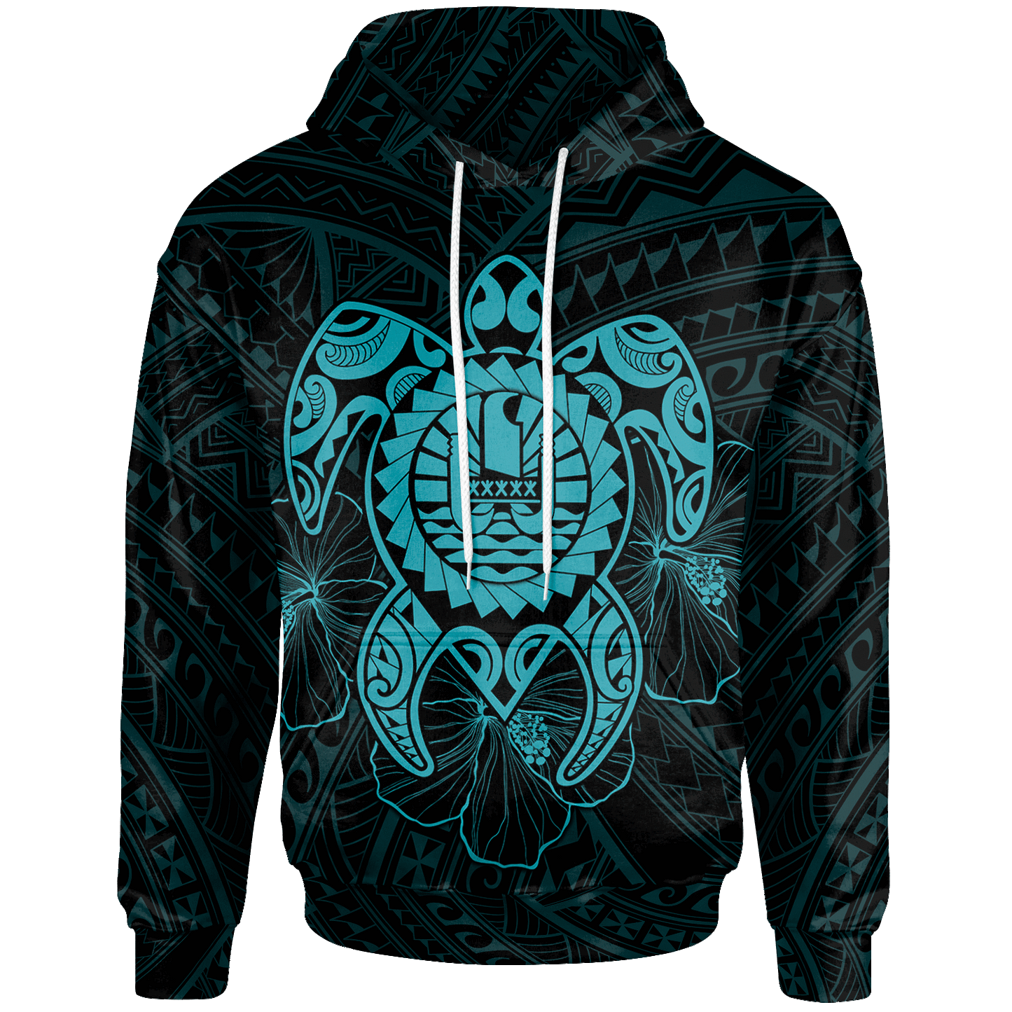 Tahiti Polynesian Hoodie Vintage Polynesian Turtle (Turquoise)