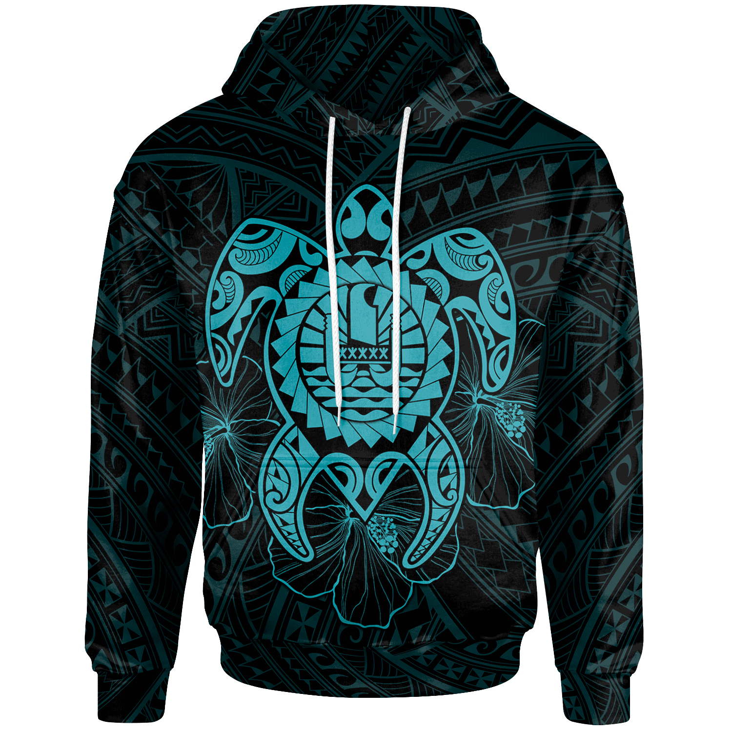 Tahiti Polynesian Hoodie Vintage Polynesian Turtle (Turquoise)