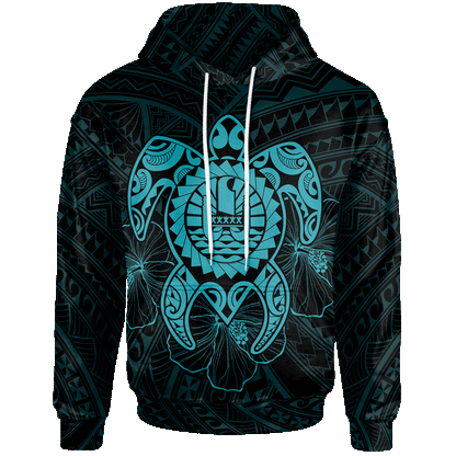 Tahiti Polynesian Hoodie Vintage Polynesian Turtle (Turquoise)