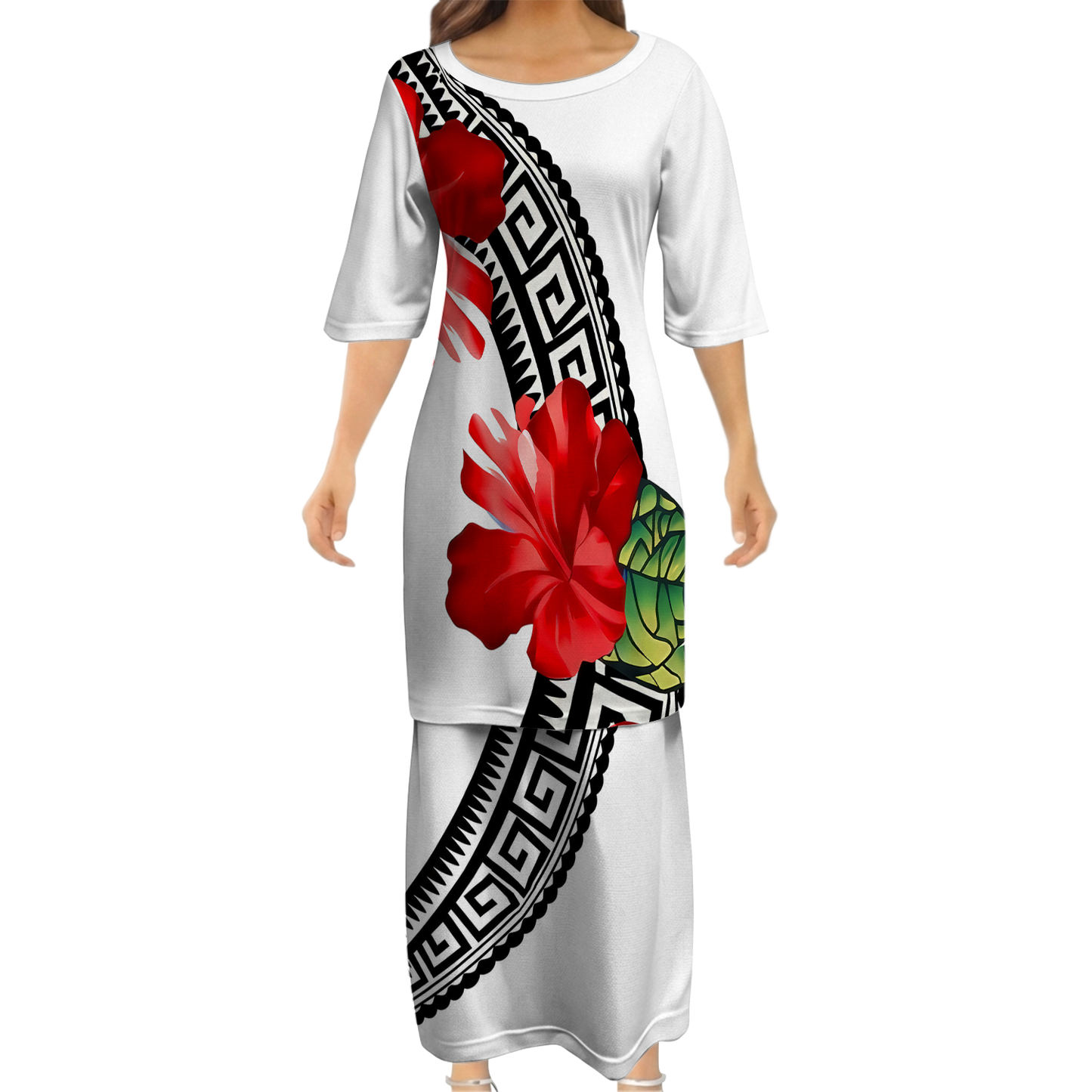Polynesian Hibiscus Flowers Pattern Couple Outfit Matching Island Dress And Lavalava