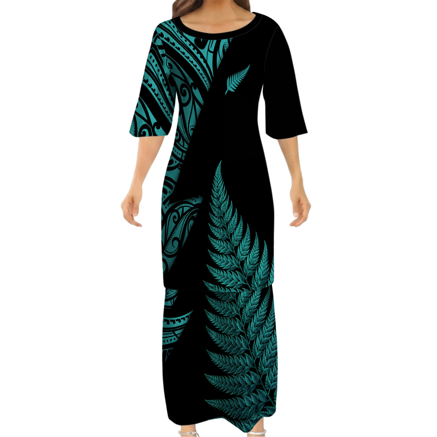 New Zealand Matching Outfit For Couple Silver Puletasi Dress And Hawaiian Shirt For Her Him
