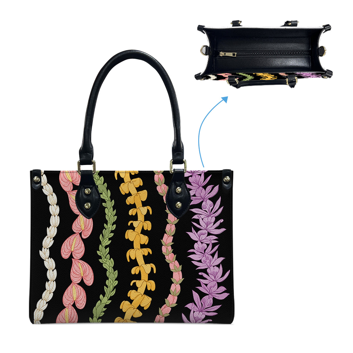 Puakenikeni Hawaiian Flower Lei Leather Handbag