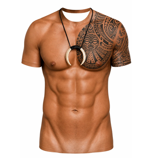 Funny Polynesian Abs Shirt Polynesian Tattoo Island Necklace T Shirt For Him