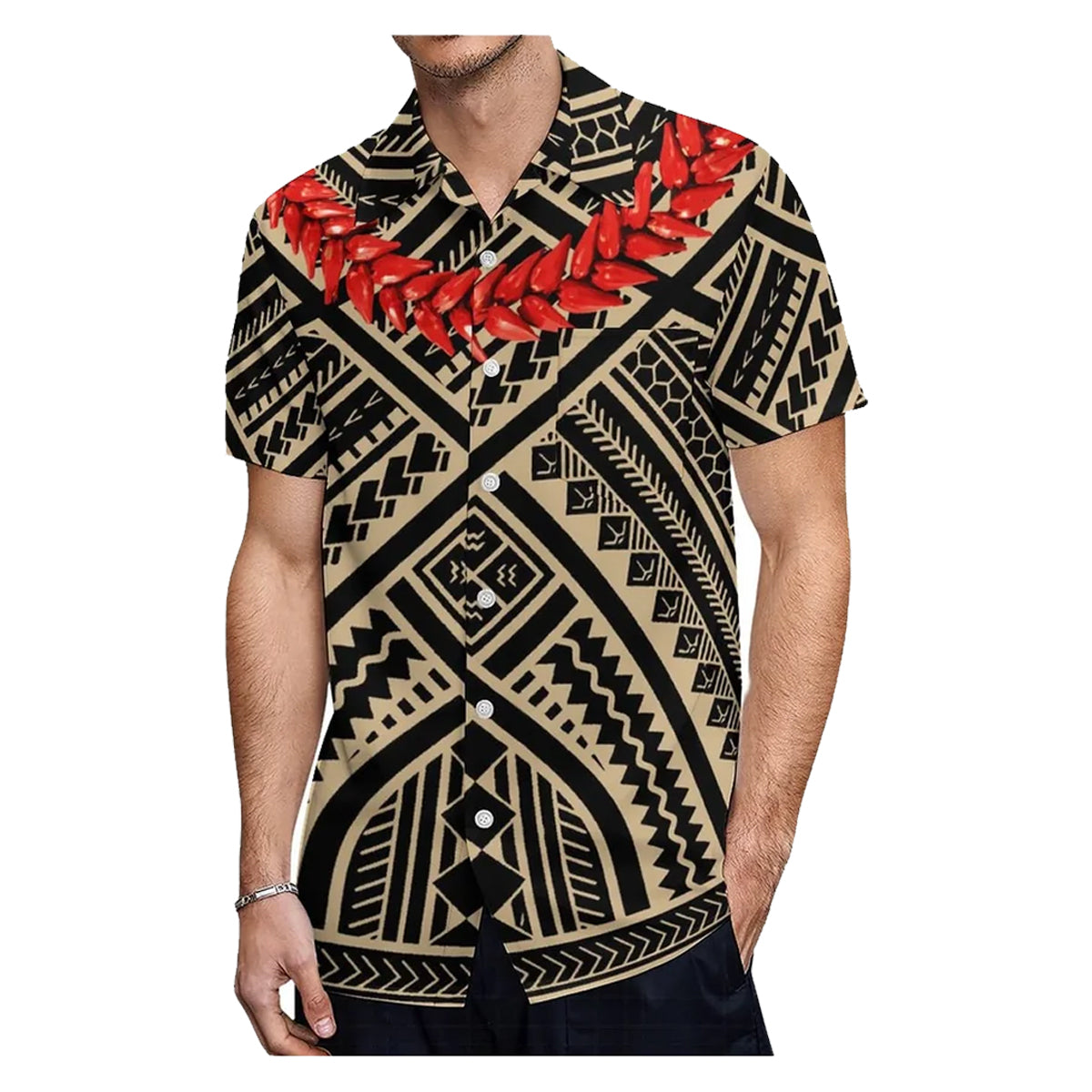 Polynesian Tribal Printed Couple Matching Outfit Island Short Sleeve Mermaid Long Dress And Shirt