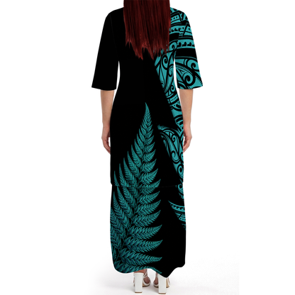 New Zealand Matching Outfit For Couple Silver Puletasi Dress And Hawaiian Shirt For Her Him