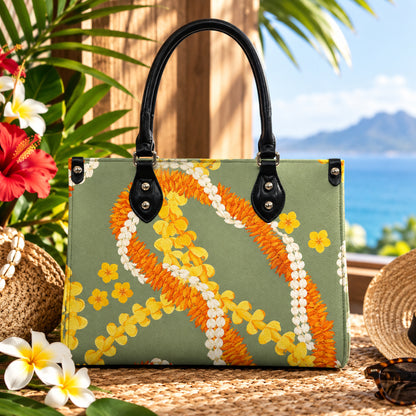 Floral Puakenikeni Hawaiian Flower Lei Leather Handbag