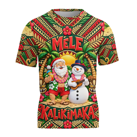 Hawaii Mele Kalikimaka Funny Santa Shirt Polynesian Tribal Christmas T Shirt