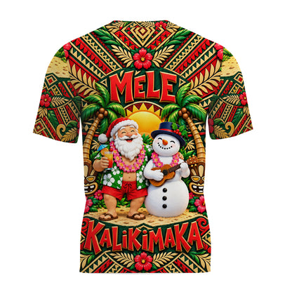 Hawaii Mele Kalikimaka Funny Santa Shirt Polynesian Tribal Christmas T Shirt