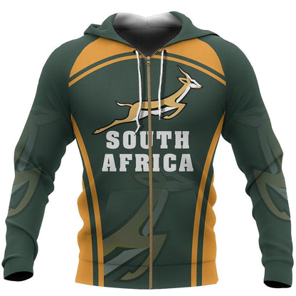 African Hoodie South Africa Springbok Zipper Hoodie Sport Style