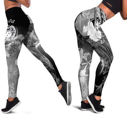 Samoa Leggings - Humpback Whale with Tropical Flowers White