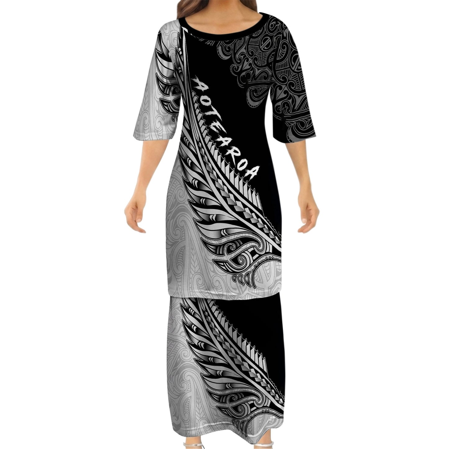 New Zealand Matching Outfit For Couple Silver Fern Aotearoa Puletasi Dress And Hawaiian Shirt For Her Him