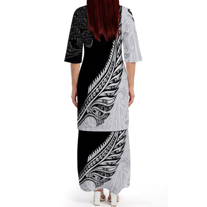 New Zealand Matching Outfit For Couple Silver Fern Aotearoa Puletasi Dress And Hawaiian Shirt For Her Him