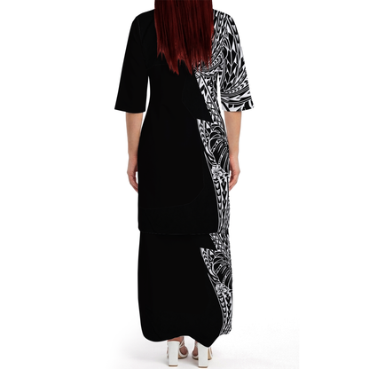Samoa Coat Of Arms Couple Outfit Matching Polynesian Tribal Leaf Pattern Black Dress And Hawaiian Shirt