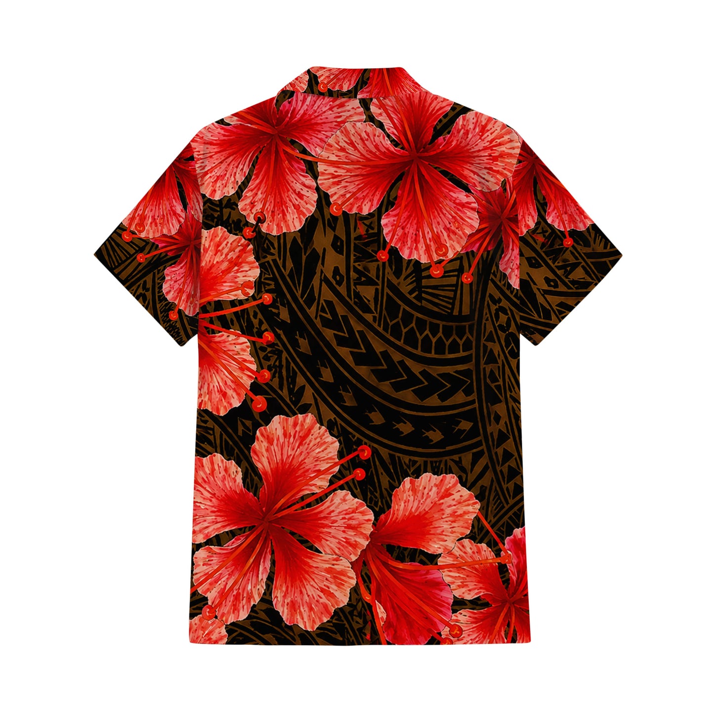 Polynesian Tribal Flowers Pattern Brown Matching Outfit For Couple Island Puletasi Dress And Hawaiian Shirt