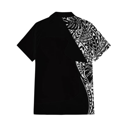 Samoa Coat Of Arms Couple Outfit Matching Polynesian Tribal Leaf Pattern Black Dress And Hawaiian Shirt