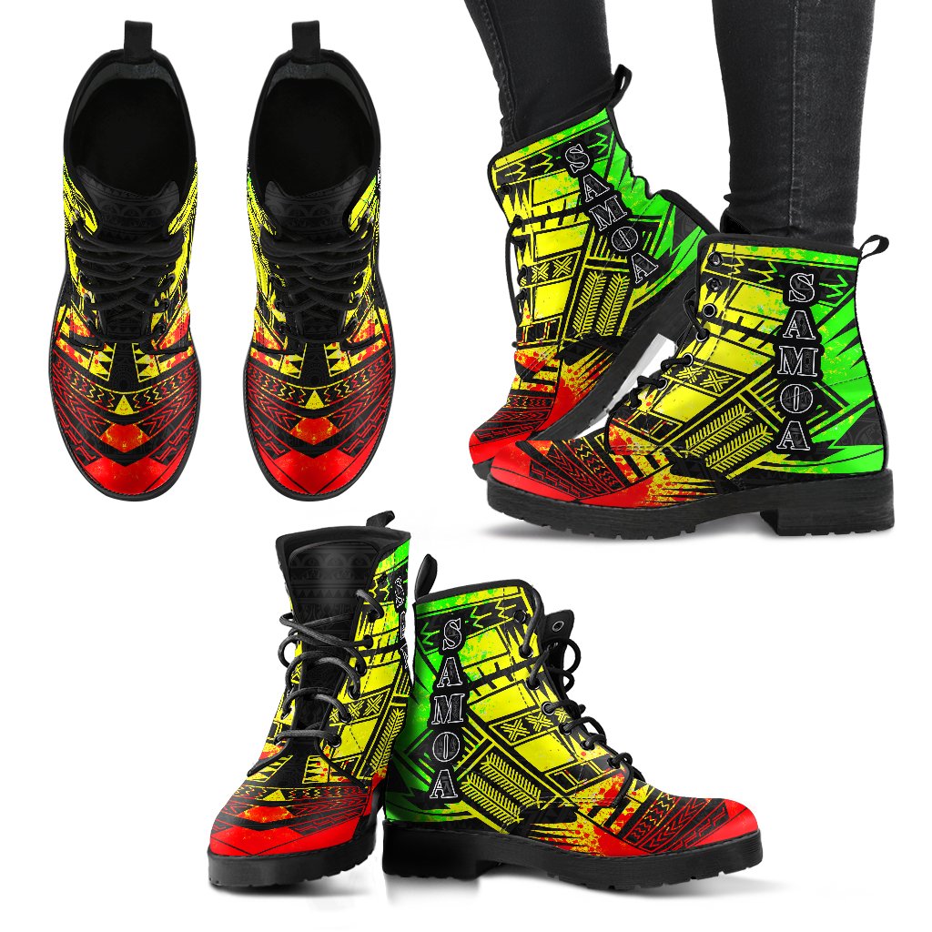 Samoa Leather Boots - Polynesian Tattoo Reggae