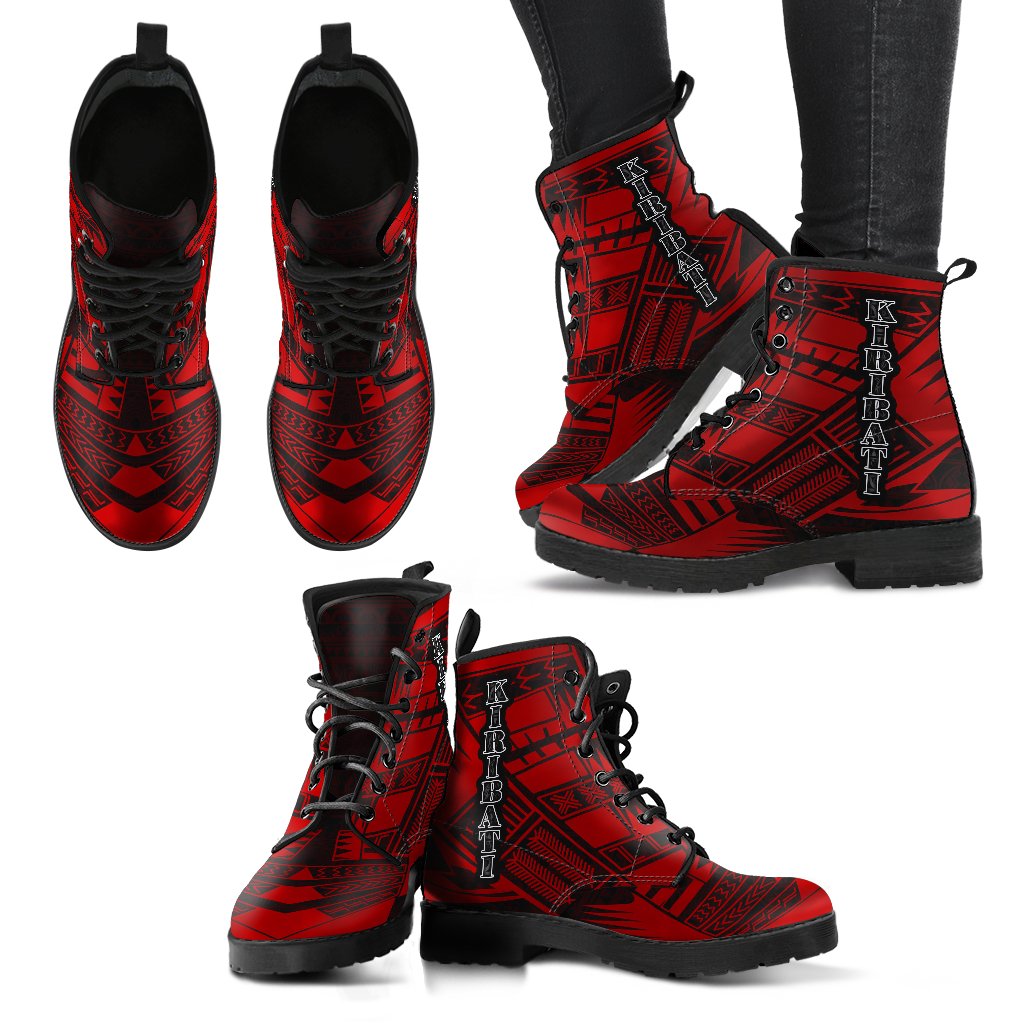Kiribati Leather Boots - Polynesian Tattoo Red