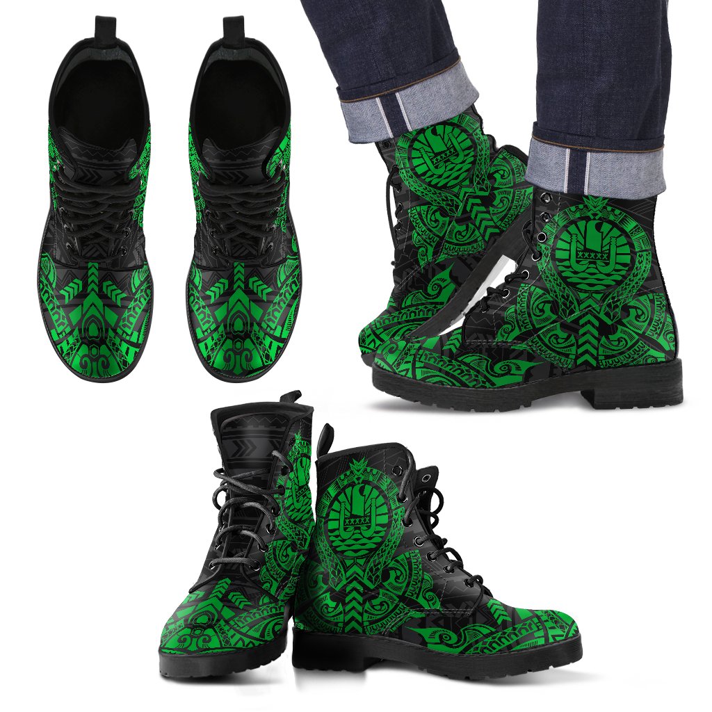 French Polynesia Leather Boots - Tribal Green