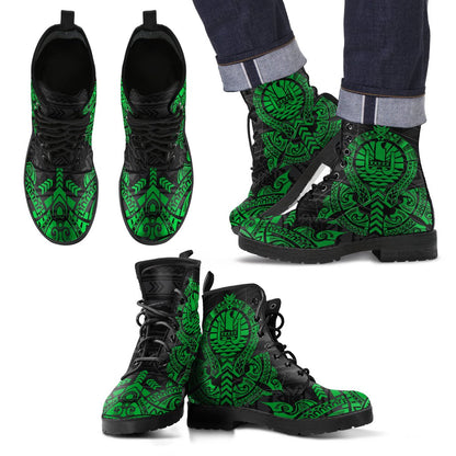 French Polynesia Leather Boots - Tribal Green