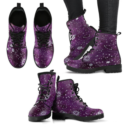 Celticone Women's Leather Boot - Purple Astrology Map Pagan Boots