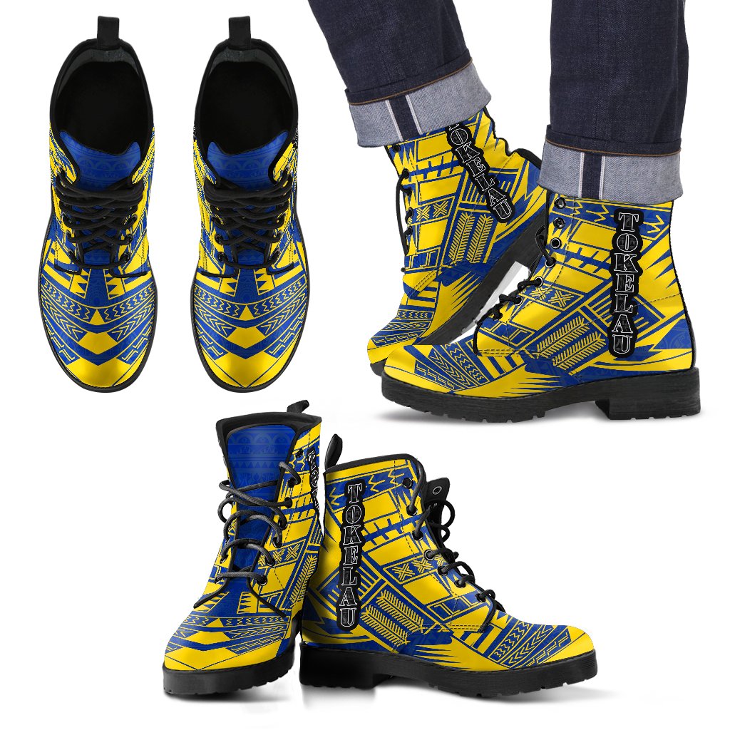 Tokelau Leather Boots - Polynesian Tattoo Flag
