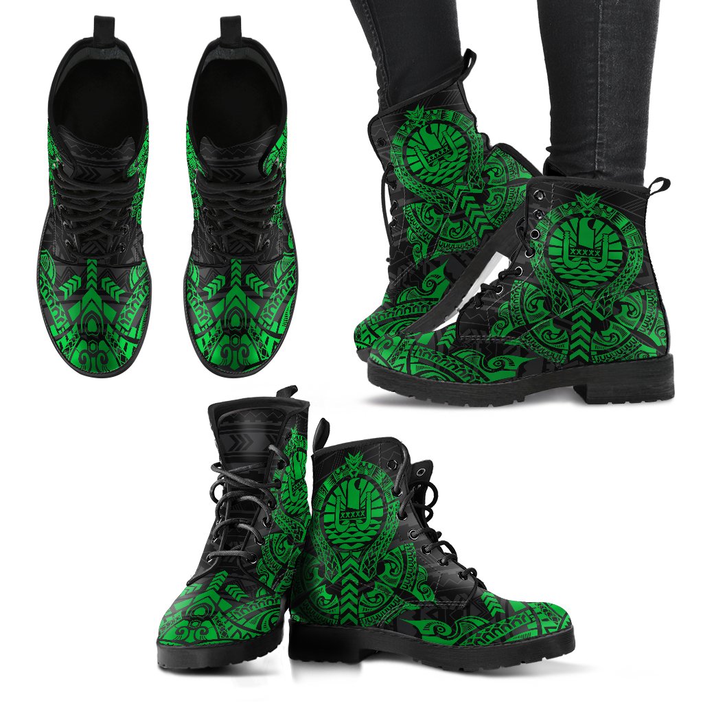 French Polynesia Leather Boots - Tribal Green