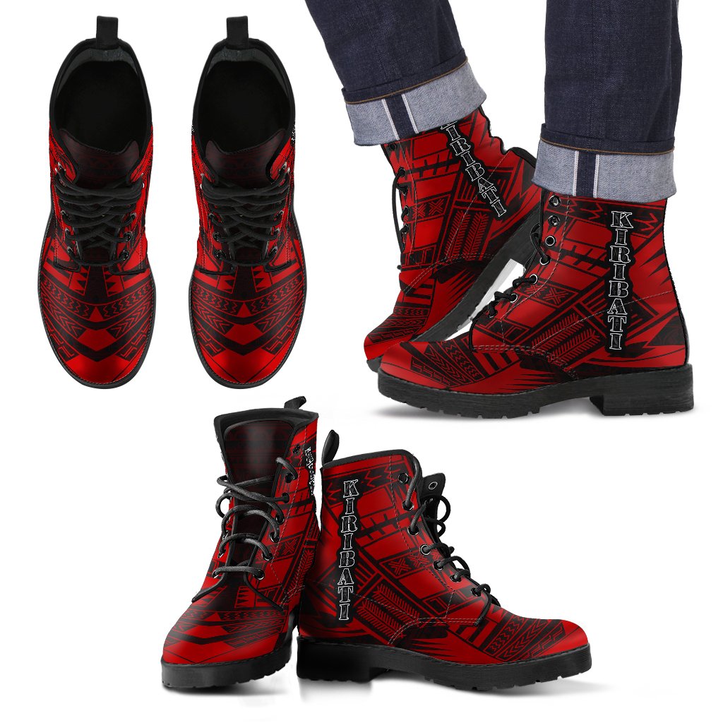 Kiribati Leather Boots - Polynesian Tattoo Red