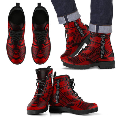 Kiribati Leather Boots - Polynesian Tattoo Red