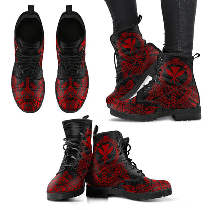 Kanaka Maoli Leather Boots - Tribal Red