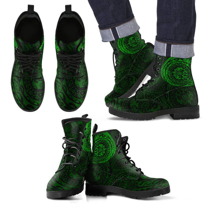 Polynesian Tattoo Style Leather Boots Green