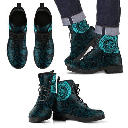 Polynesian Tattoo Style Leather Boots Blue