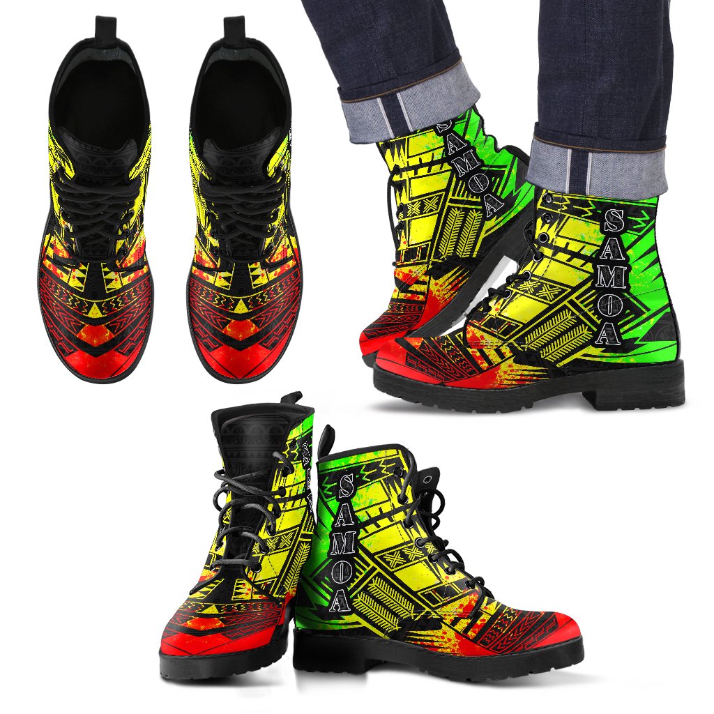 Samoa Leather Boots - Polynesian Tattoo Reggae