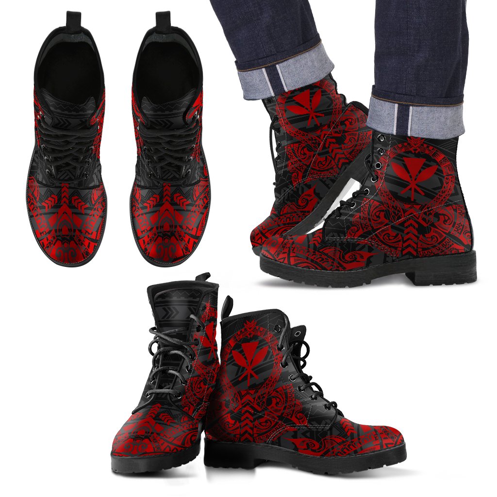 Kanaka Maoli Leather Boots - Tribal Red