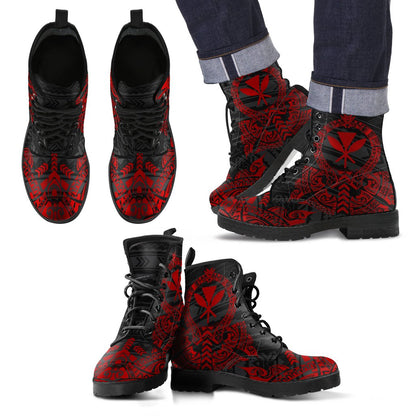 Kanaka Maoli Leather Boots - Tribal Red